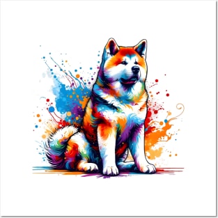 Colorful Japanese Akitainu in Abstract Splash Art Posters and Art